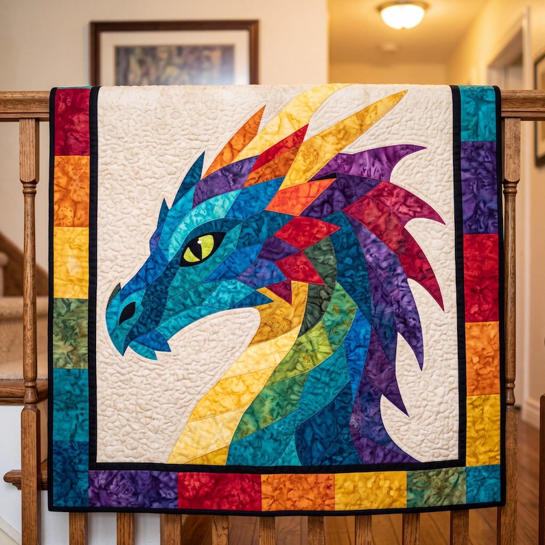 Dragon Quilt Pattern, Applique & Collage Quilt, Animal Quilt Pattern PDF, Patchwork Wall Hanging, Folk Art Dragon Template image 9