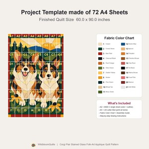 Corgi Pair Quilt Pattern, Applique & Collage Dog Quilt, Animal Quilt Pattern PDF, Patchwork Wall Hanging, Folk Art Quilt Template image 18