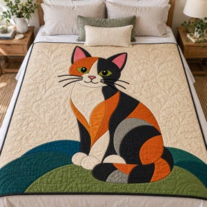 Calico Cat Quilt Pattern, Applique & Collage Quilt, Cat Quilt Pattern PDF, Patchwork Wall Hanging, Folk Art Quilt Template image 9