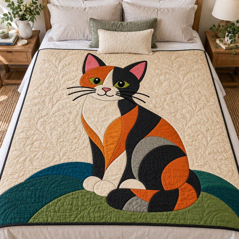 Calico Cat Quilt Pattern, Applique & Collage Quilt, Cat Quilt Pattern PDF, Patchwork Wall Hanging, Folk Art Quilt Template image 9
