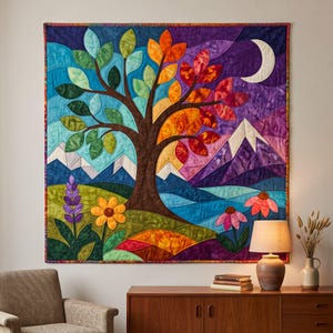 Landscape Tree Quilt Pattern, Applique & Collage Quilt PDF, Folk Art Nature Wall Hanging, Raw Edge Fusible Applique image 10