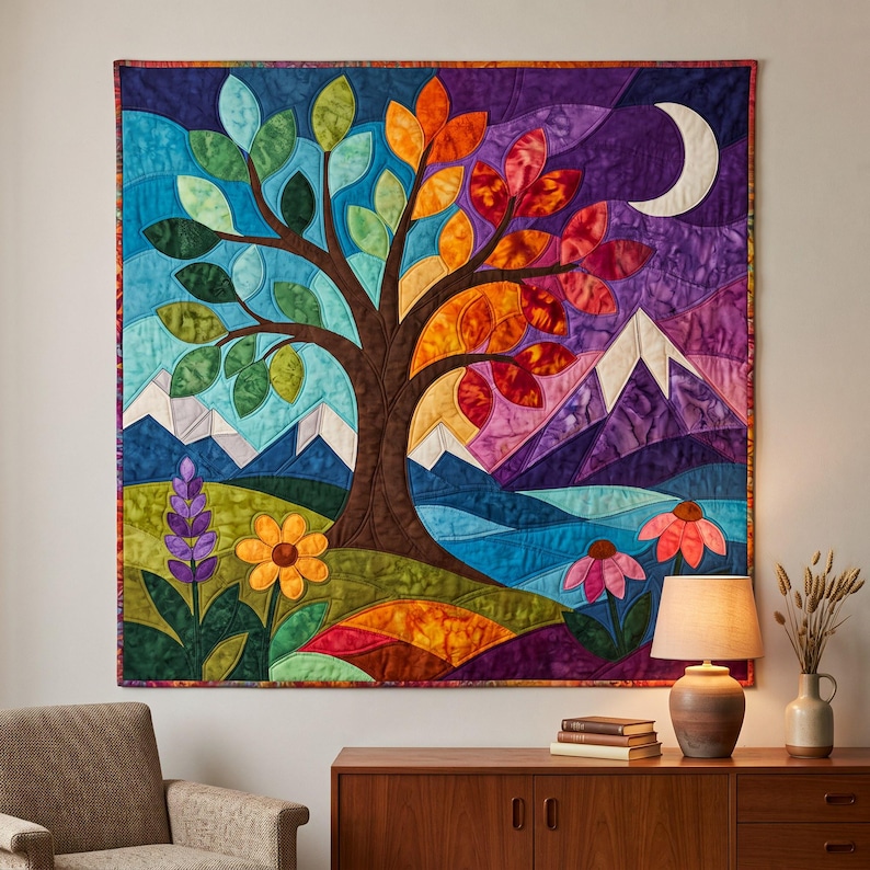Landscape Tree Quilt Pattern, Applique & Collage Quilt PDF, Folk Art Nature Wall Hanging, Raw Edge Fusible Applique image 10