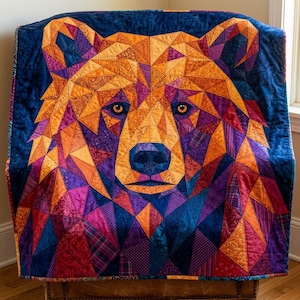 Patrón de edredón de oso, aplique termoadhesivo geométrico con borde sin rematar, patrón de edredón de animales en PDF, tapiz de pared de patchwork, plantilla de edredón de arte popular imagen 14