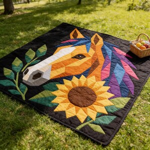 Horse Quilt Pattern, Horse Wall Hanging Quilt Pattern PDF, Easy Applique Quilt for Beginners, Raw Edge Fusible Applique image 10