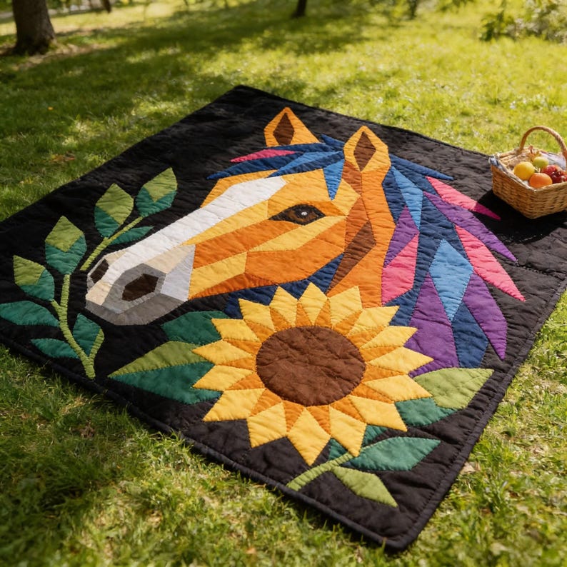 Horse Quilt Pattern, Horse Wall Hanging Quilt Pattern PDF, Easy Applique Quilt for Beginners, Raw Edge Fusible Applique image 10