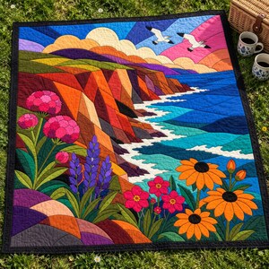 Quiltmuster „Wildblumen an Küstenklippen“, Applikations- und Collage-Quilt, Landschafts-Quiltmuster (PDF), Applikation mit offener Kante zum Aufbügeln Bild 10