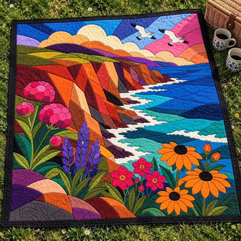 Quiltmuster „Wildblumen an Küstenklippen“, Applikations- und Collage-Quilt, Landschafts-Quiltmuster (PDF), Applikation mit offener Kante zum Aufbügeln Bild 10