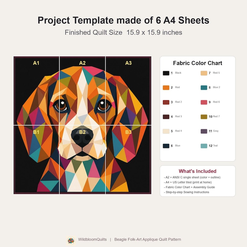 Beagle Quilt Pattern, Dog Wall Hanging Quilt Pattern PDF, Applique Quilt Pattern for Beginners, Dog Lover Gift, Raw Edge Fusible Applique image 9