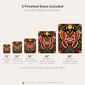 Atlas Moth Quilt Pattern, Applique & Collage Quilt PDF, Moon Phase Quilt Pattern, Folk Art Wall Hanging, Botanical Patchwork Template image 3