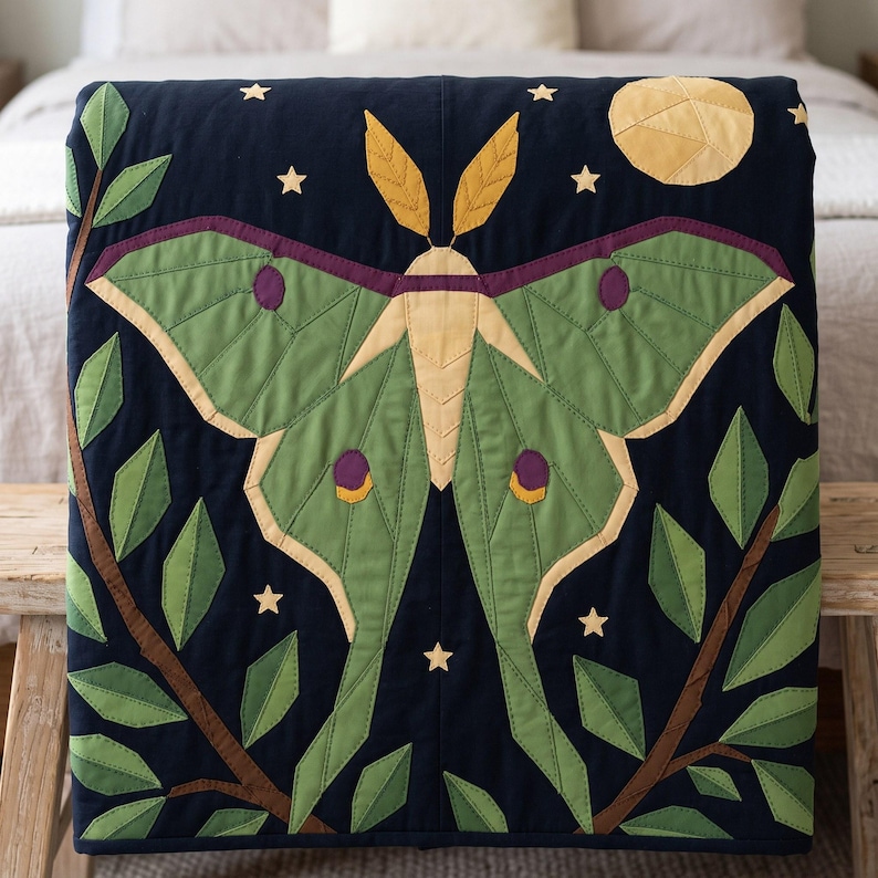 Luna Moth Quilt Pattern, Moth Wall Hanging Quilt Pattern PDF, Applique Quilt Pattern, Raw Edge Fusible Applique image 8