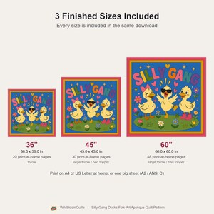 おかしなアヒルのキルトパターン、アップリケ＆コラージュキルトPDF、楽しいアヒルのキルトパターン、パッチワークの壁掛け、切りっぱなしの接着芯付きアップリケ 画像 12