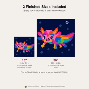 Axolotl Quilt Pattern, Kids Wall Hanging Quilt Pattern PDF, Easy Applique Quilt for Beginners, Raw Edge Fusible Applique image 3
