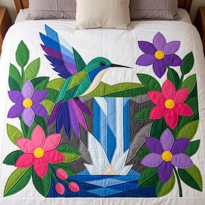 Hummingbird Quilt Pattern, Bird Wall Hanging Quilt Pattern PDF, Beginner Applique Quilt, Raw Edge Fusible Applique image 8