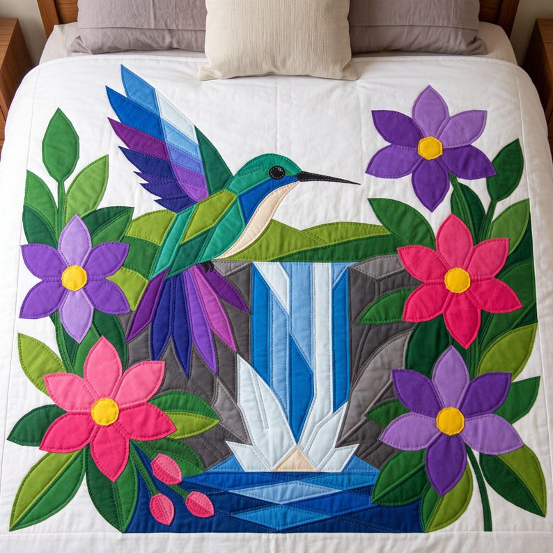 Hummingbird Quilt Pattern, Bird Wall Hanging Quilt Pattern PDF, Beginner Applique Quilt, Raw Edge Fusible Applique image 8
