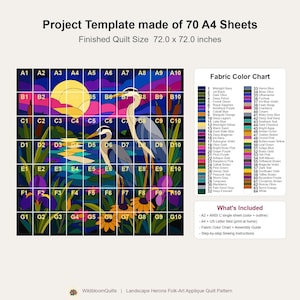 Patrón de colcha de garza, aplique termoadhesivo con borde sin rematar, patrón de colcha de pájaros en PDF, tapiz de pared de paisaje de humedal, plantilla de colcha de arte popular imagen 8