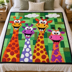 Mönster för giraffquilt, applikation med smältbara kanter i PDF-format, quiltmönster för djur, väggbonad med lapptäcke, mall för quilt med folkkonst bild 8