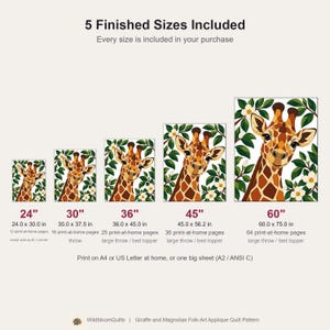 Giraffen-Quiltmuster, Applikations- und Collage-Quilt, Tier-Quiltmuster (PDF), Magnolien-Wandbehang im Volkskunststil, Patchwork-Vorlage Bild 3