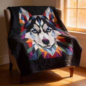 Husky Quilt Pattern, Dog Wall Hanging Quilt Pattern PDF, Beginner Applique Quilt Pattern, Wolf Dog Wall Quilt, Raw Edge Fusible Applique image 6