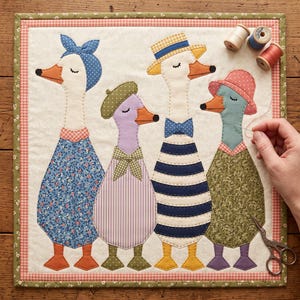 Dressed Geese Quilt Pattern, 2 Designs & 5 Sizes up to 60in, Raw Edge Fusible Applique, Animal Quilt Pattern PDF, Folk Art Geese Bed Quilt image 7