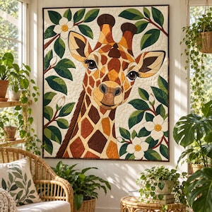 Giraffen-Quiltmuster, Applikations- und Collage-Quilt, Tier-Quiltmuster (PDF), Magnolien-Wandbehang im Volkskunststil, Patchwork-Vorlage Bild 7