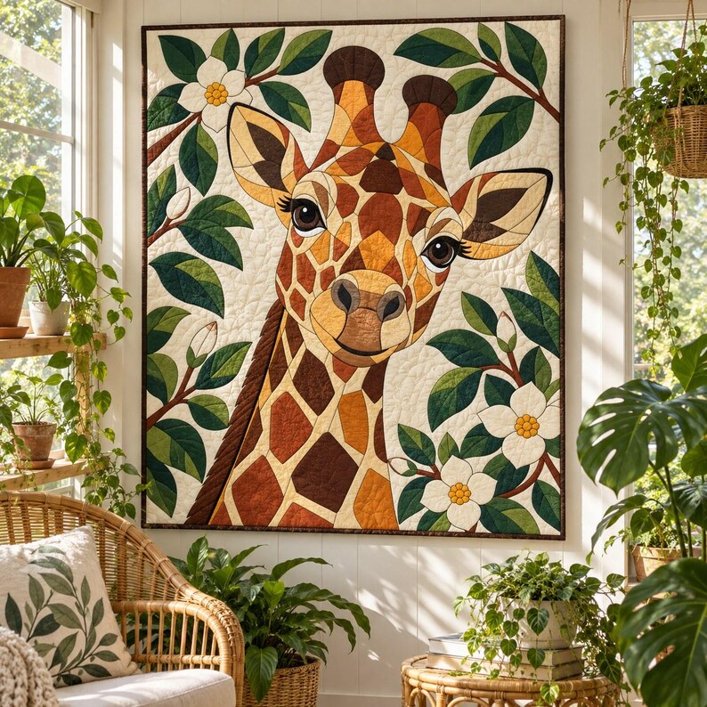Giraffen-Quiltmuster, Applikations- und Collage-Quilt, Tier-Quiltmuster (PDF), Magnolien-Wandbehang im Volkskunststil, Patchwork-Vorlage Bild 7