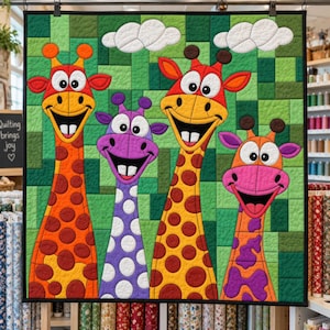 Mönster för giraffquilt, applikation med smältbara kanter i PDF-format, quiltmönster för djur, väggbonad med lapptäcke, mall för quilt med folkkonst bild 4