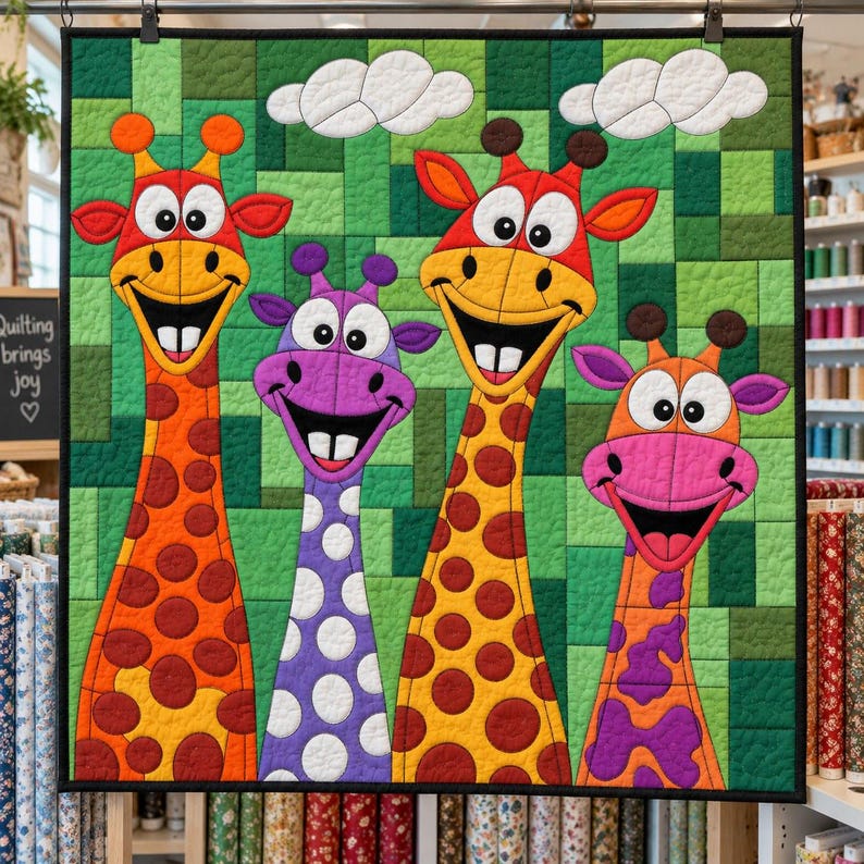 Mönster för giraffquilt, applikation med smältbara kanter i PDF-format, quiltmönster för djur, väggbonad med lapptäcke, mall för quilt med folkkonst bild 4