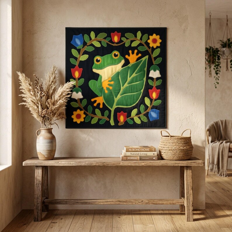 Frog Quilt Pattern, Frog Wall Hanging Quilt Pattern PDF, Easy Applique Quilt for Beginners, Raw Edge Fusible Applique image 4