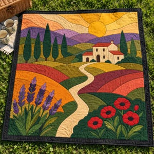Tuscan Landscape Quilt Pattern, Applique & Collage Quilt PDF, Countryside Wall Hanging, Folk Art Patchwork, Raw Edge Fusible Applique image 10