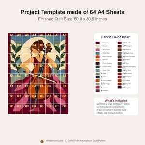 Quiltmuster für Cellisten, Applikations- und Collage-Quilt, Quiltmuster für Musikliebhaber (PDF), Patchwork-Wandbehang, Quiltvorlage im Stil der Volkskunst Bild 16