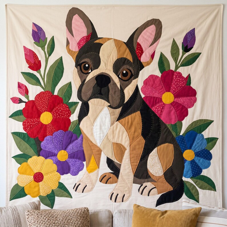 French Bulldog Quilt Pattern, Dog Wall Hanging Quilt Pattern PDF, Applique Quilt Pattern, 2 Colourways & 3 Sizes, Raw Edge Fusible Applique image 16