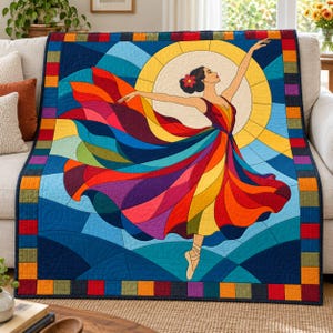 Patrón de colcha de bailarina de vidrieras, colcha de apliques y collage en PDF, patrón de colcha de bailarina, tapiz de patchwork, plantilla de colcha de arte popular imagen 16