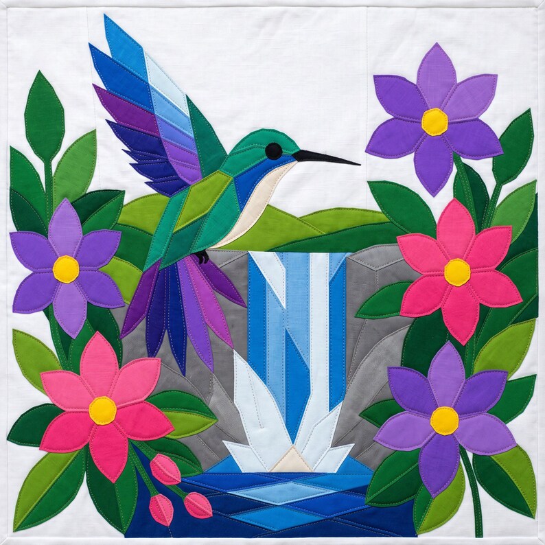 Hummingbird Quilt Pattern, Bird Wall Hanging Quilt Pattern PDF, Beginner Applique Quilt, Raw Edge Fusible Applique image 2