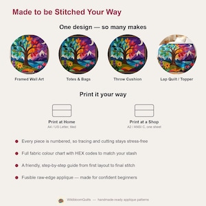 Landscape Tree Quilt Pattern, Applique & Collage Quilt PDF, Folk Art Nature Wall Hanging, Raw Edge Fusible Applique image 2