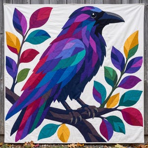 Modèle de courtepointe Corbeau, Appliqué thermocollant à bords francs (PDF), Modèle de courtepointe Oiseau, Décoration murale patchwork, Gabarit de courtepointe animal d'art populaire image 17