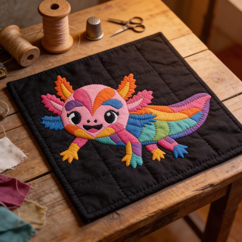 Axolotl Quilt Pattern, Kids Wall Hanging Quilt Pattern PDF, Easy Applique Quilt for Beginners, Raw Edge Fusible Applique image 5