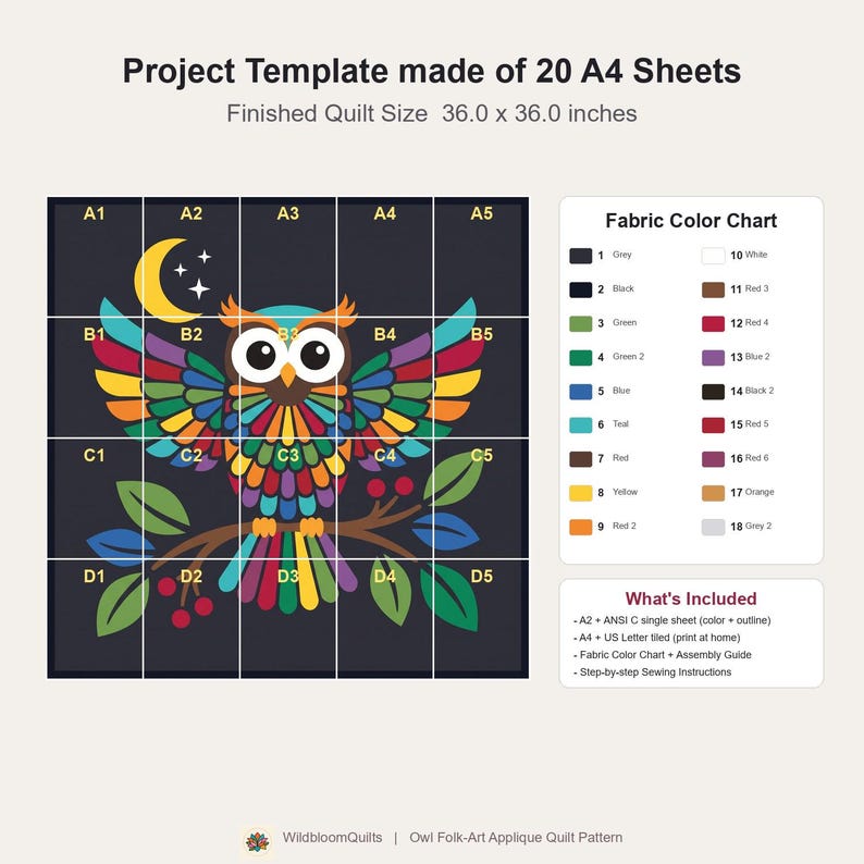 Owl Quilt Pattern, Owl Wall Hanging Quilt Pattern PDF, Easy Applique Quilt for Beginners, Woodland Wall Quilt, Raw Edge Fusible Applique image 9