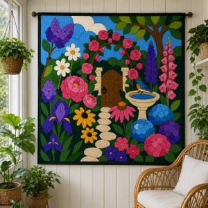 コテージガーデンキルトパターン、切りっぱなしの接着芯アップリケ、花柄ガーデンPDF、パッチワーク壁掛け、フォークアートキルトテンプレート 画像 9