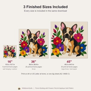 French Bulldog Quilt Pattern, Dog Wall Hanging Quilt Pattern PDF, Applique Quilt Pattern, 2 Colourways & 3 Sizes, Raw Edge Fusible Applique image 3