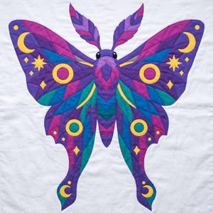 Amethyst Moth Quilt Pattern, Raw Edge Fusible Applique PDF, Celestial Moth Pattern, Patchwork Wall Hanging, Folk Art Quilt Template image 15