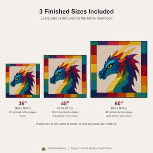 Dragon Quilt Pattern, Applique & Collage Quilt, Animal Quilt Pattern PDF, Patchwork Wall Hanging, Folk Art Dragon Template image 13