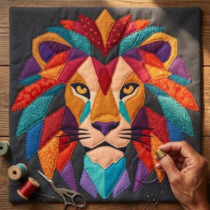 Löwen-Quiltmuster, Löwen-Wandbehang-Quiltmuster (PDF), Einfaches Applikationsquiltmuster für Anfänger, Applikation mit offener Kante zum Aufbügeln Bild 9