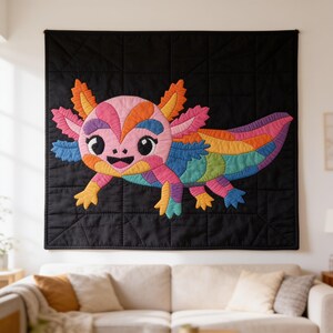 Axolotl Quilt Pattern, Kids Wall Hanging Quilt Pattern PDF, Easy Applique Quilt for Beginners, Raw Edge Fusible Applique image 2