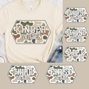 Retro Camo Back To School Png Bundle, School Grade Patch Png, Pre-K First Second Third Grade Png, Kindergarten Camo Shirt Design