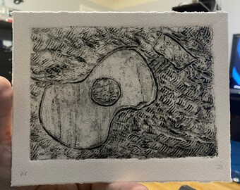 Guitar - signed intaglio collagraph print