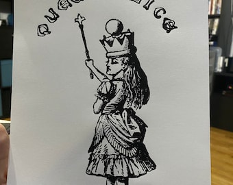 Queen Alice from Through the Looking-Glass - hand printed signed wood block print.