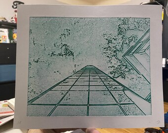 Stairway to Heaven - signed intaglio print - green.