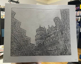 Pierrefonds Castle - signed intaglio print.