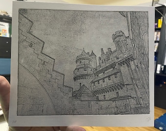 Pierrefonds Castle - signed intaglio print.