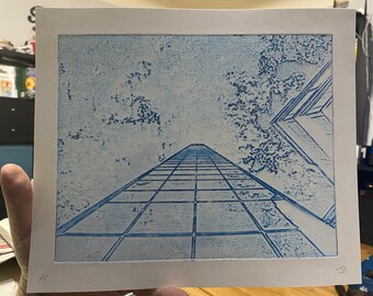 Stairway to Heaven - signed intaglio print - Blue